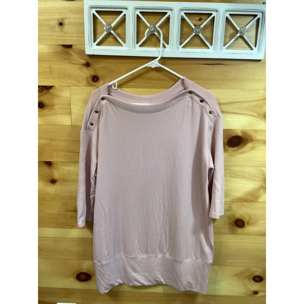 Isabel Maternity Pink Snap Shoulder Boat Neck 3/4 Sleeve Top Medium